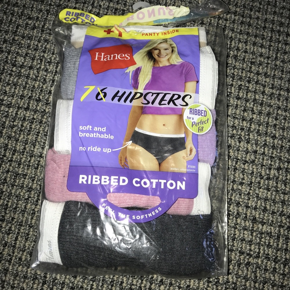 Hanes Hipsters Ribbed Cotton Panties 5 Pack Size 6 M P741RH Multi Color